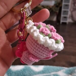 Crochet Pink and White Keychain